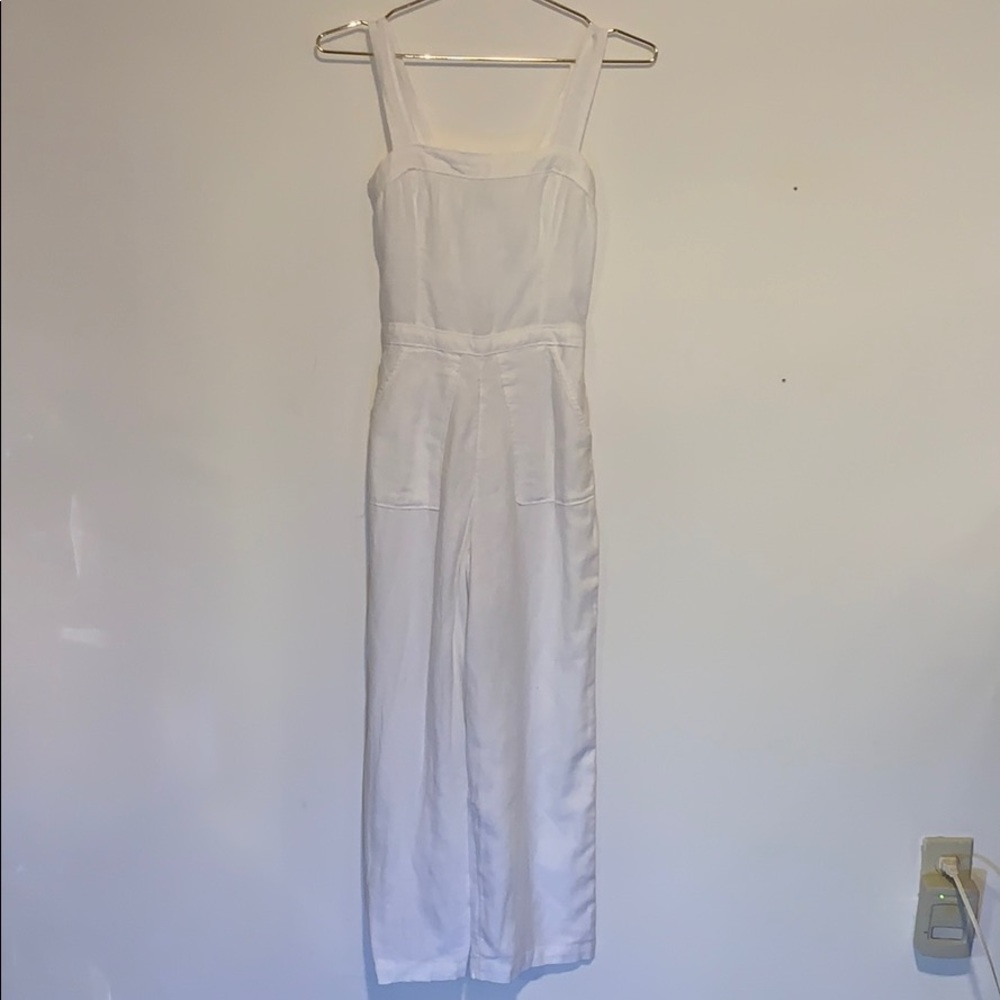 White linen overall jumpsuit
